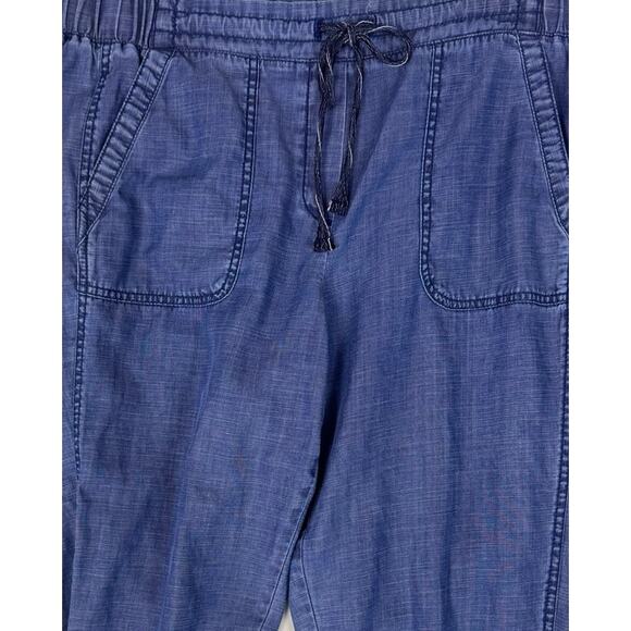 Talbots Petite 12P Blue Chambray Lyocell Cottn Linen Capri Pant Drawstring Waist - Picture 3 of 9